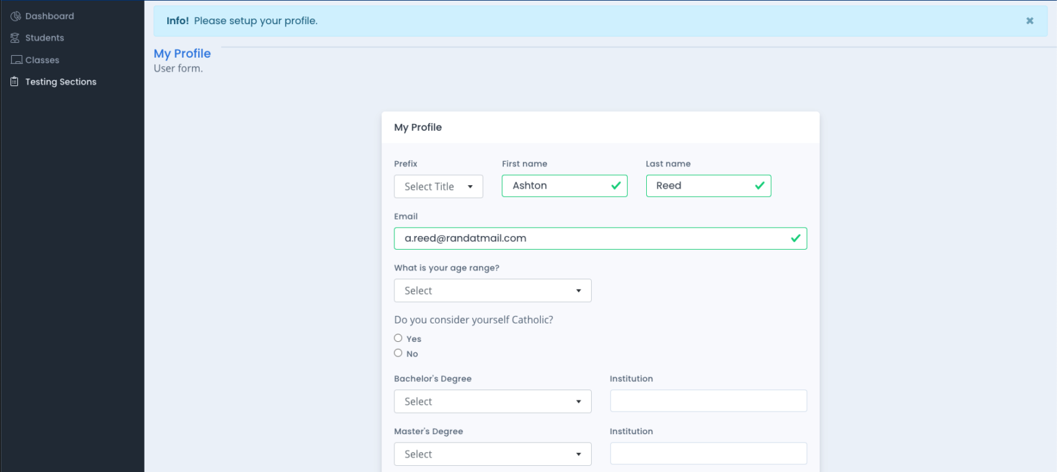 Before Testing Complete Your Profile Assessment of Religious Knowledge